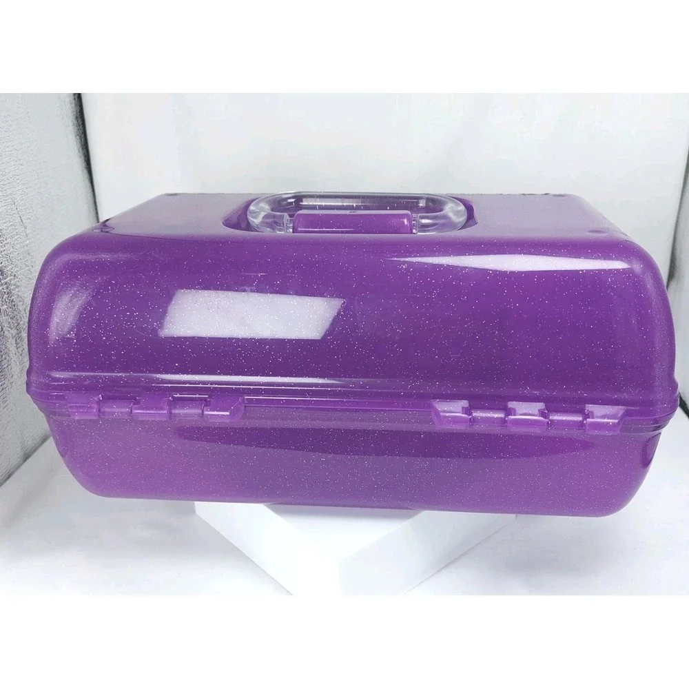 Easy Home Retro Cosmetic‎ Makeup Case Purple Glitter Mirror Removable Shelf